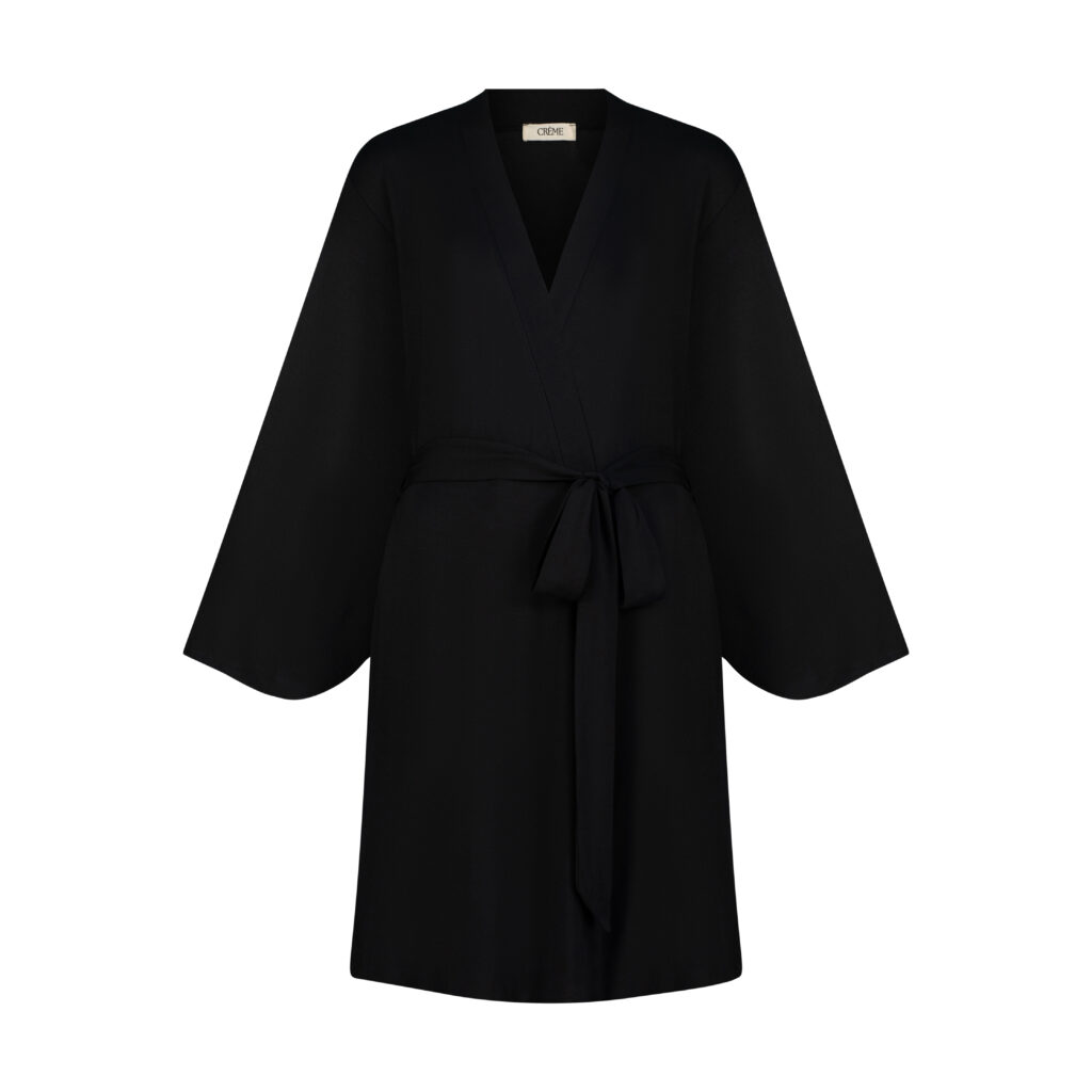 Luxury black robe made from soft modal tencel for ultimate comfort. Soft and eco friendly loungewear for women.